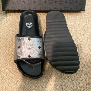 BRAND NEW MCM black and silver slides